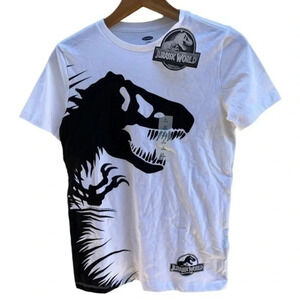 Old Navy Boys Jurassic World Short Sleeve T‎ Shirt White Black Dino Size L 10 12